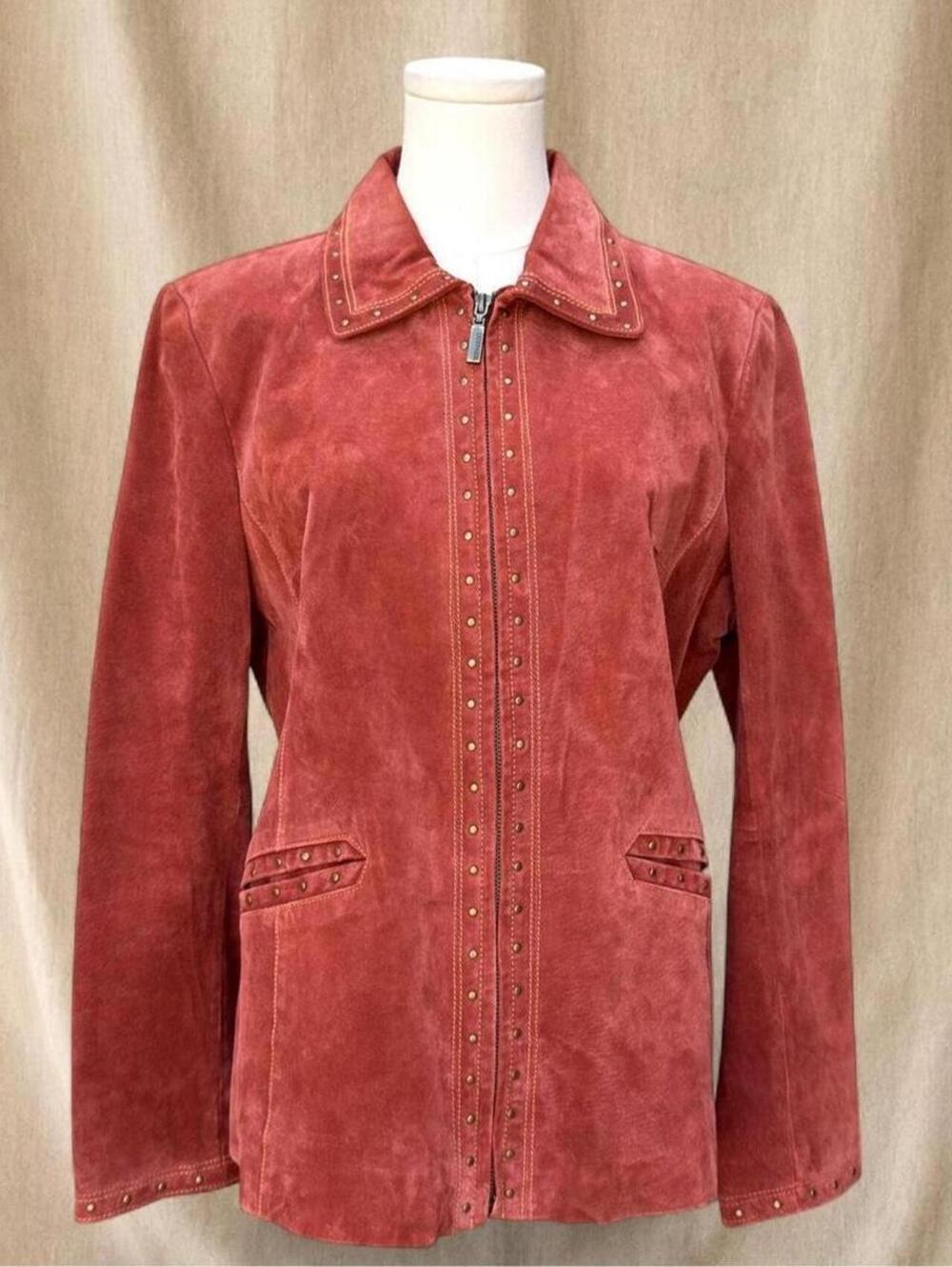 Bernardo red genuine leather jacket with gold studs